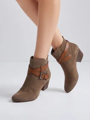 COACH Pauline Taupe Gray nubuck suede Ankle Boots with Brown Leather Strap 8.5 thumbnail 2
