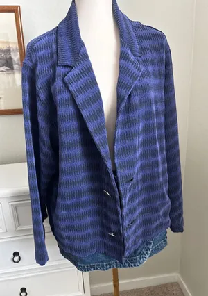 Vintage Chicos Design Geometric Knit Blazer Jacket‎ Silver Sunburst Buttons sz 3 thumbnail 1