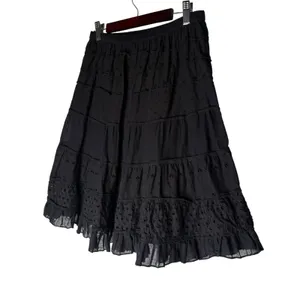 Solitaire Black Eyelet Ruffle Skirt‎ Size S Romantic Tiered Boho Lined Cotton thumbnail 3