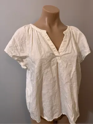 Universal Threads White Linen Blend Short Sleeve Shirt Large thumbnail 3