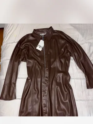 Zara Olive Faux Leather Mini Dress thumbnail 4