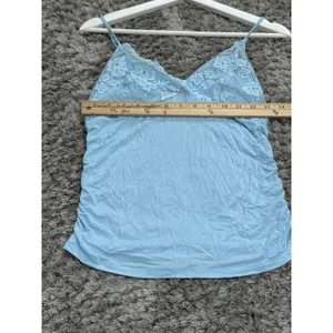 Vintage Y2K Light Blue Lace Trim Cami Top Ruched Bow Babydoll Tank Women’s S thumbnail 8