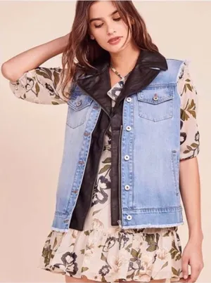 NWT BB Dakota Rebel Rebel Denim Vest Light Blue thumbnail 1