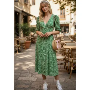 WAYF Green‎ Floral Midi Dress Women's Size M Garden Party thumbnail 7