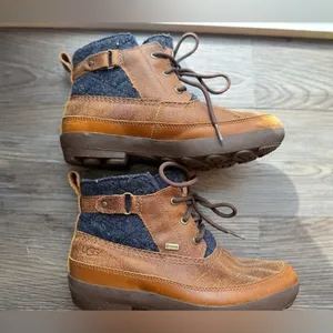 UGG Waterproof Leather Duck Boots Herringbone Wool Collar‎ Brown Lace Up size 8 thumbnail 6