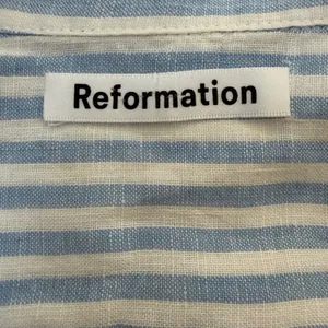Reformation Blue White Striped Linen Tie Front Button Down Shirt Large thumbnail 4