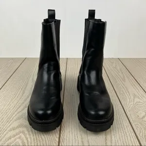 H by Halston Rio Lug Sole Tall Chelsea Boots US6/EUR36.5 Black Vegan Leather $125 thumbnail 2