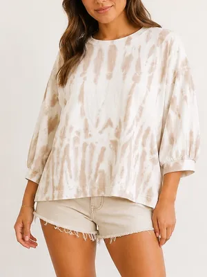 Banana Republic Tie Dye Tan Cream Boxy Fit Puff Sleeve Sweatshirt thumbnail 1