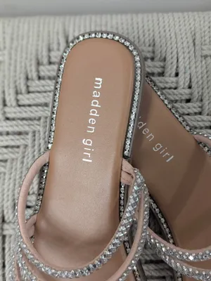 Madden Girl Posh Rhinestone Bling Strappy Slide Sandals Nude Blush Size 8 NWT thumbnail 4
