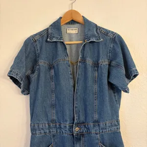 We The Free People Marla Trouser Coveralls Denim Jumpsuit M Utility Western Blue thumbnail 4