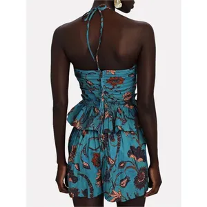 Ulla Johnson Isidro Romper Playsuit 6 Lagoon Teal Floral Print Resort Luxury thumbnail 5