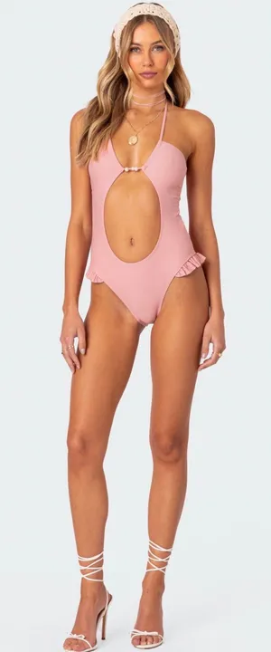 Edikted Cut-Out Swimsuit Pink thumbnail 1
