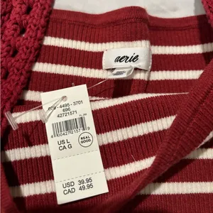 Aerie Red Ivory Striped Crochet Strap Knit Tank Top Size Large NWT Coastal Y2K thumbnail 4