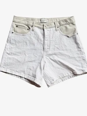 Abercrombie Faux Leather and Denim High Rise Dad Shorts‎ Sz 32 thumbnail 3