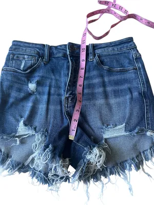Risen High Rise Distressed Denim Shorts thumbnail 8