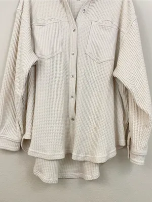 Aerie Anytime Fave‎ Waffle Shirt Cabe Batter Oversized Shacket Size Large thumbnail 8