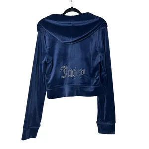 Juicy couture velour track jacket navy blue with rhinestones size l thumbnail 2