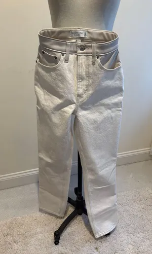 Abercrombie Curve Love 90s Straight Ultra High-Rise Jeans with leather detailing thumbnail 1