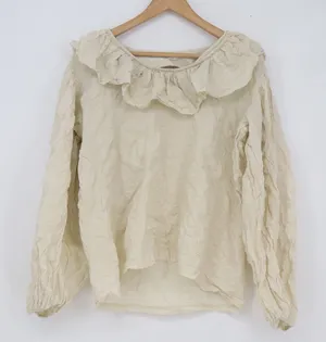Made in Korea Cream Ruffle Collar Crinkle Texture Long Sleeve Blouse Top thumbnail 1