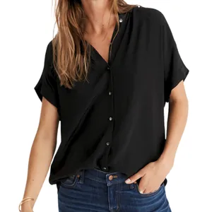Madewell Central Drapey Button Front Dolman Shirt Size Small Black Preppy Office thumbnail 1