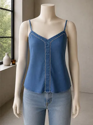 1250°C Y2K Blue Tencel Denim Camisole Tank Top Size M thumbnail 1