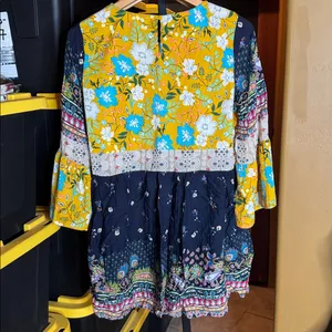 Umgee Yellow Floral Boho Patchwork Mini Dress Size Medium thumbnail 7