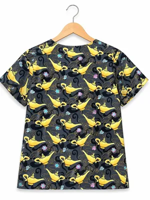 Y2K Vintage Disney Aladdin Magic Lamp Scrub Top XL Nurse Uniform pediatrics thumbnail 2
