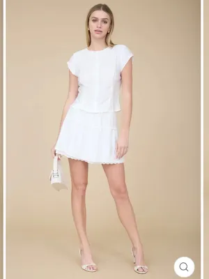 White Eyelet Lace Trim Tie Waist Mini Skirt – Medium thumbnail 5