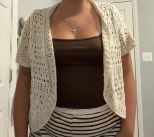 Cute cropped cardigan with short sleeves White Size L thumbnail 1