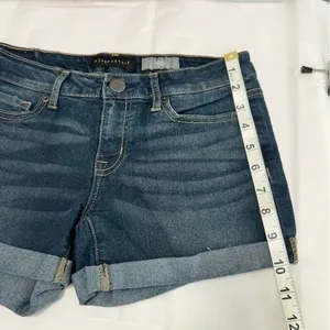 AEROPOSTALE Dark‎ Blue Wash Cuffed Denim Midi Shorts Size 2 Classic Summer thumbnail 2