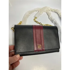 Tory‎ Burch Robinson chain wallet black & maroon saffiano leather brand new! thumbnail 2
