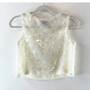 Vici Dance My Way Tonal Sequin Cropped Boxy Tank Top Cream XS thumbnail 4