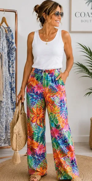 Lauren Ralph Lauren Womens Palazzo Pants 1X Tropical Floral Wide Leg Resort thumbnail 1