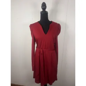 ll bean red‎ long sleeve belted midi dress size 10 reg thumbnail 2