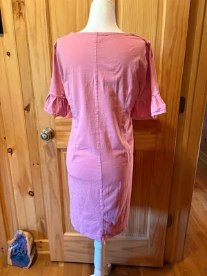J.Crew Ruffle Sleeve Pink T-Shirt Knee Length Dress women’s M thumbnail 2