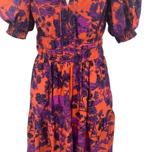 Anthropologie The Somerset Puff-Sleeve‎ Maxi Dress Floral Orange Purple Small thumbnail 5