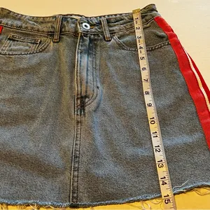 ZARA Authentic Denim TRF Womens Size Small Blue Denim Jean Skirt Red Stripe Mini thumbnail 6