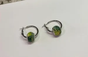 Women’s Clay Green Bead Silver Tone Hoop Signed Viva Beads thumbnail 9
