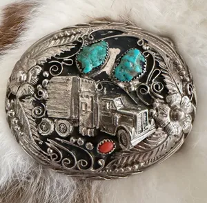 Trucker Turquoise Belt Buckle SSI Silver thumbnail 1