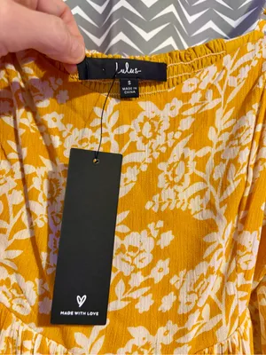 NWT Lulus | Catching Sunrays Mustard Yellow Floral Print Midi Dress, Small thumbnail 7