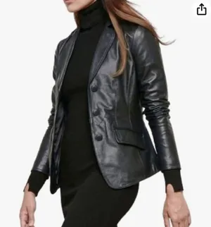 SKADO Women's Leather Blazer Black Size L thumbnail 2