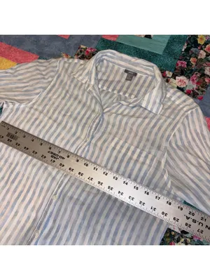 Aerie Freyed Hem Woman’s S Blue and White Striped Button-Up Shirt thumbnail 8
