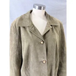 J. Jill Womens Olive Green 100% Calfsuede Leather Satin Lined‎ Car Coat Size M thumbnail 2