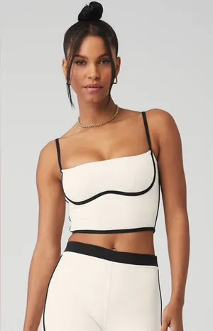 Alo Yoga NWT Airbrush Streamline Bra Tank Top Ivory Black Size M thumbnail 1