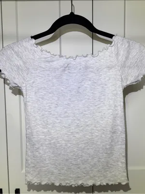 Brandy Melville Grey Heather Ribbed Lettuce-Edge Short Sleeve Top thumbnail 2