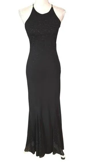 Vintage Roberta Size S Beaded Maxi Dress Formal Evening Prom Strappy Black thumbnail 1