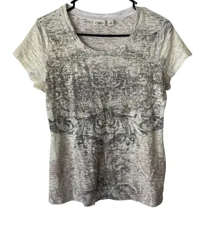 Cato Y2k‎ Tuscan Large White Gray Short Sleeve Rhinestone Grunge Top thumbnail 1