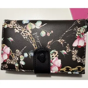 Betsey Johnson Xoleah Black Floral Leopard Gold Chain Tab‎ Card Case Wallet NWT thumbnail 2