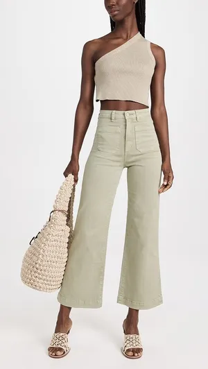 Rolla’s 100% Cotton Green Khaki Sailor High Rise Wide Leg Denim Jeans Size 28 thumbnail 1
