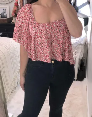 Chelsea Sky large floral crop top thumbnail 1